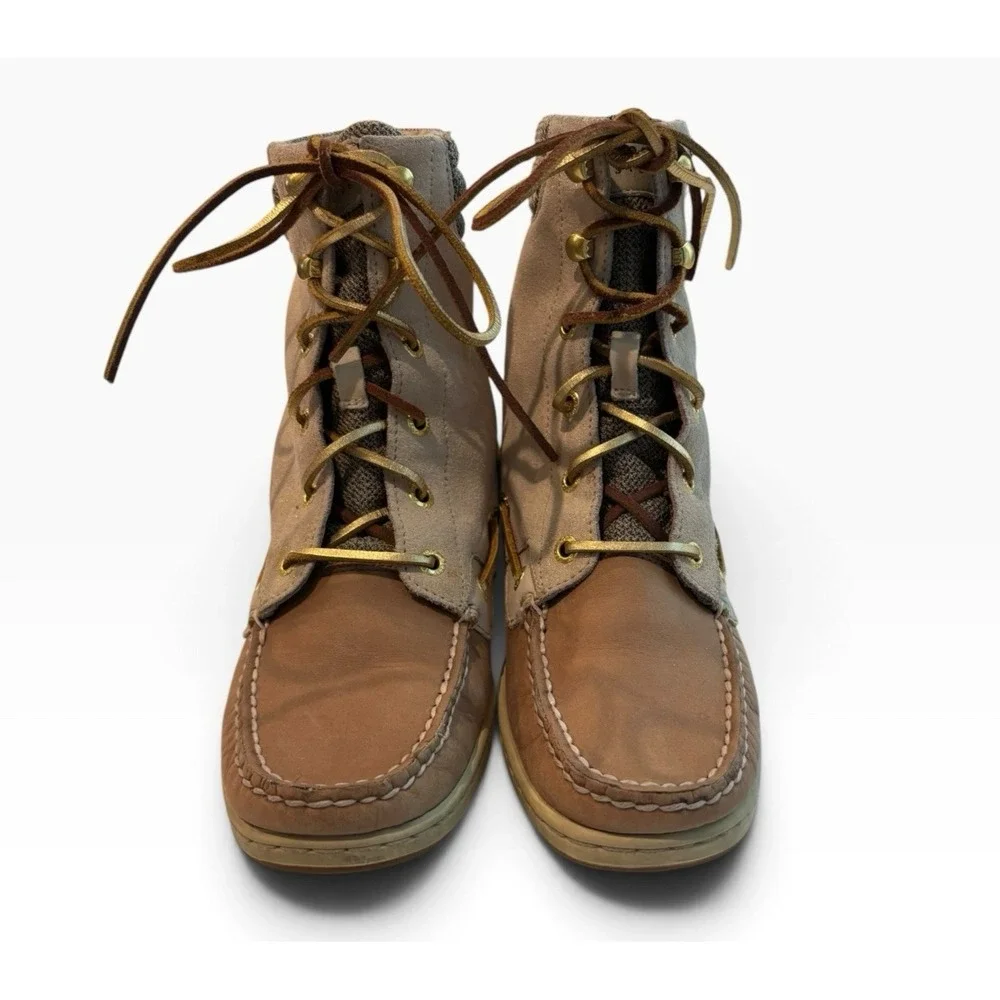 SPERRY Top Sider Hikerfish Women's Shimmer Ankle Bootie Size 8.5 Tan Gold